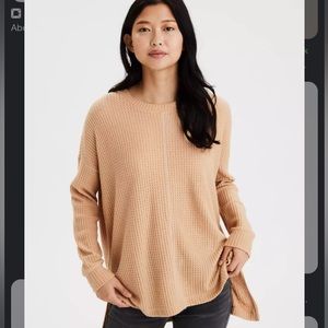 American eagle waffle soft knit long sleeve tee shirt t top tan small